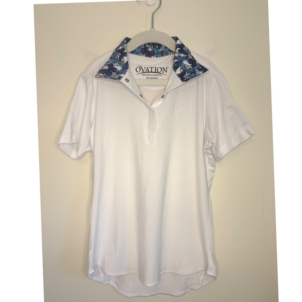 Ovation Kids White Butterfly Collar Equestrian Show Shirt Short Sleeve Vent M
